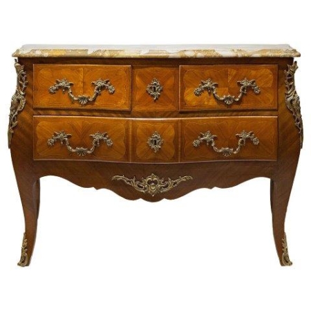 19th Century French LXV Style Commode in Walnut with Parquetry Inlay and Ochre Marble Top