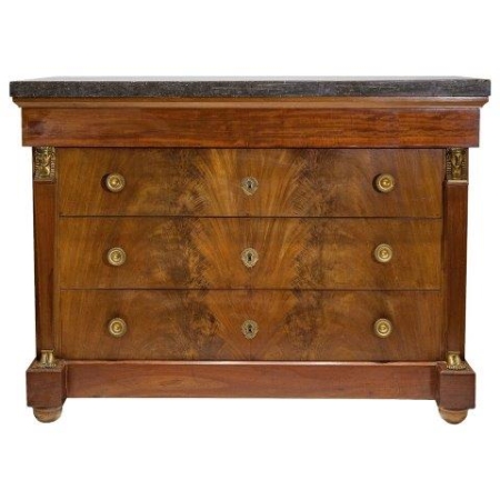 19th Century French Mahogany Empire Commode with Ormalu Mounts and Black Marble