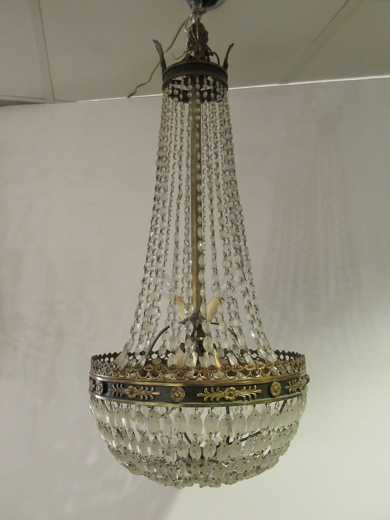 French Empire Bronze And Crystal Basket, French Crystal Basket Chandelier