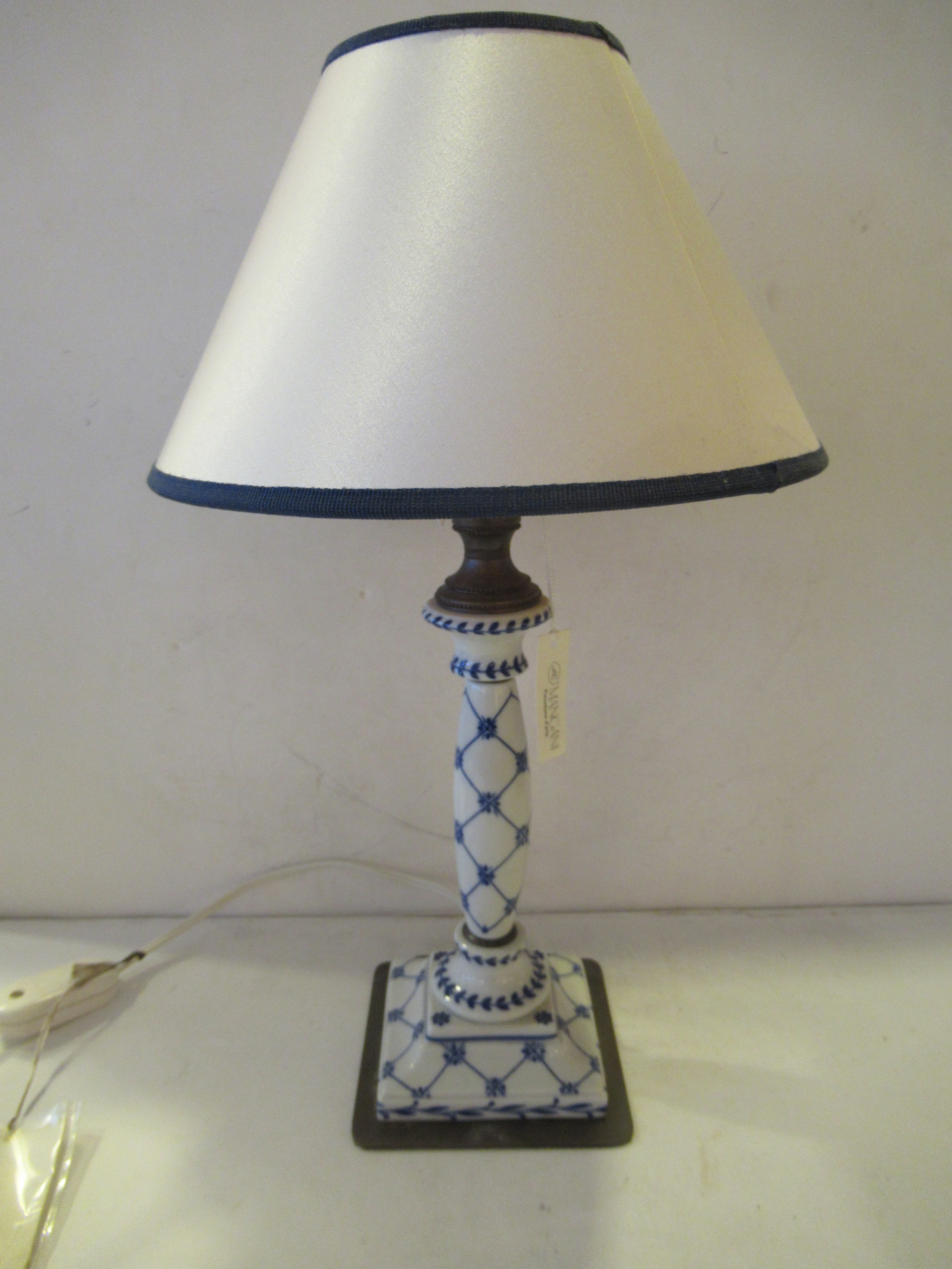 BLUE AND WHITE PORCELAIN CANDLESTICK LAMP Jane Marsden Antiques & Interiors